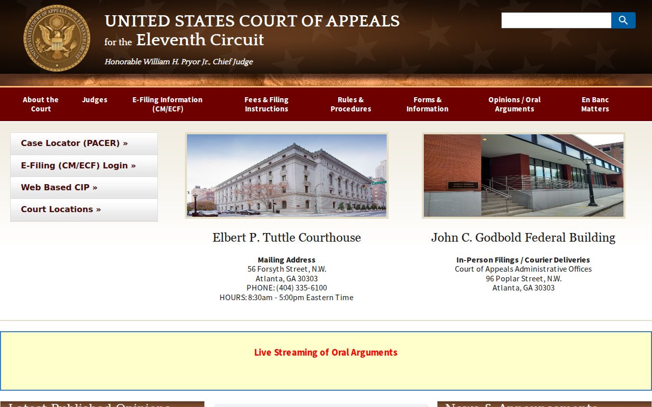 Alabama clerk records Eleventh Circuit Court website
