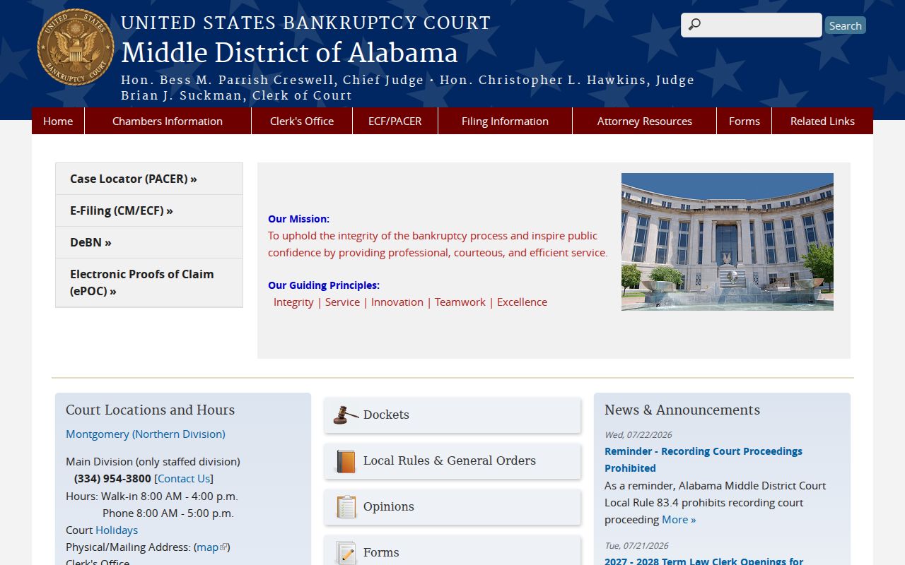 Alabama clerk records Middle Bankruptcy Court website