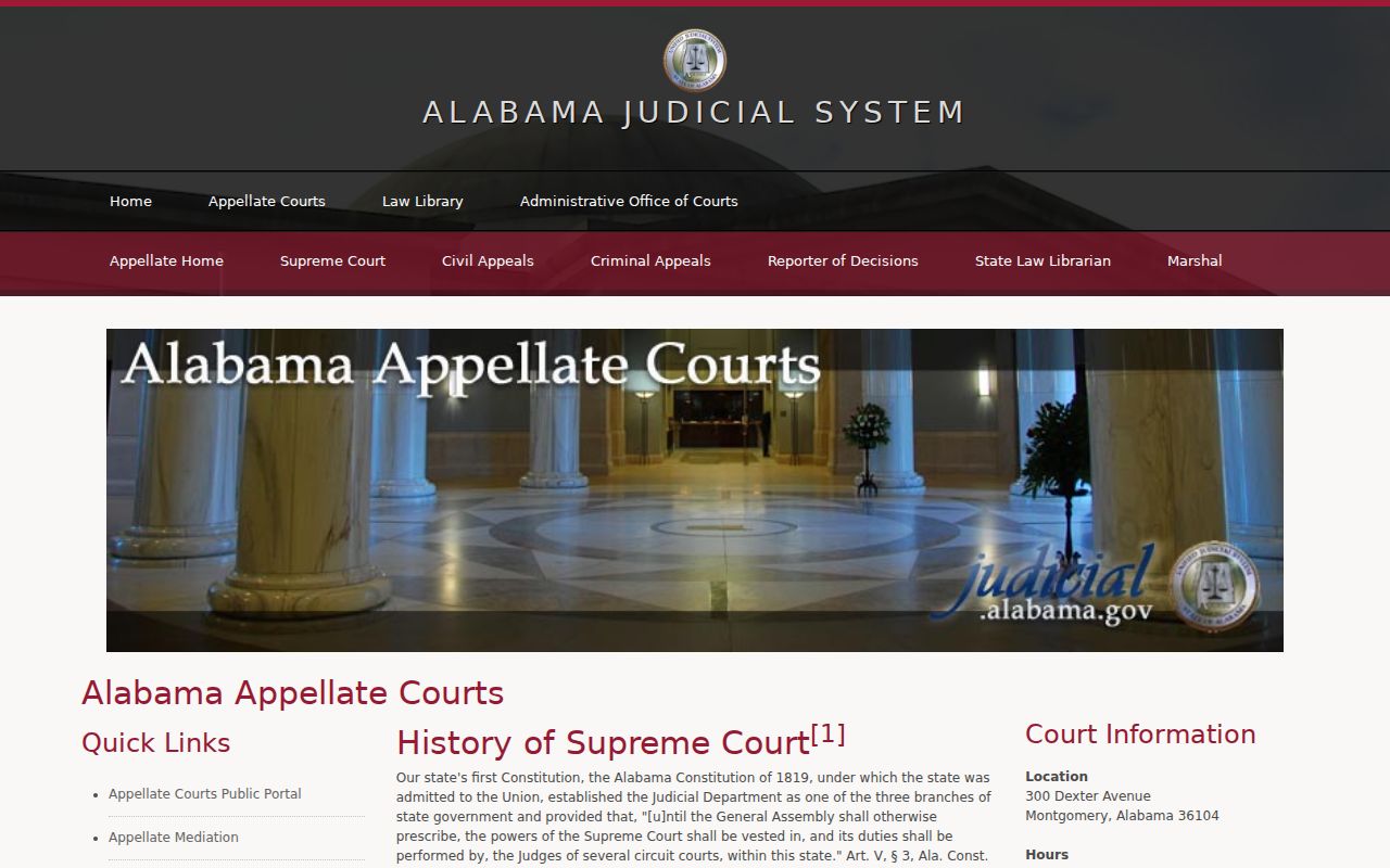 Alabama court system Supreme Court history page