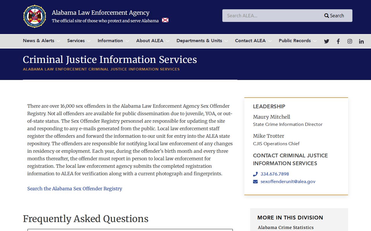 Alabama criminal court records sex offender registry information