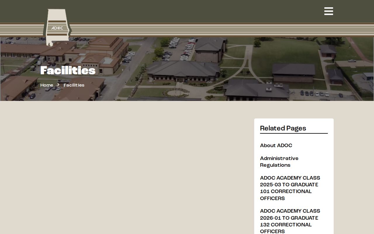 ADOC facilities directory for Alabama inmate records