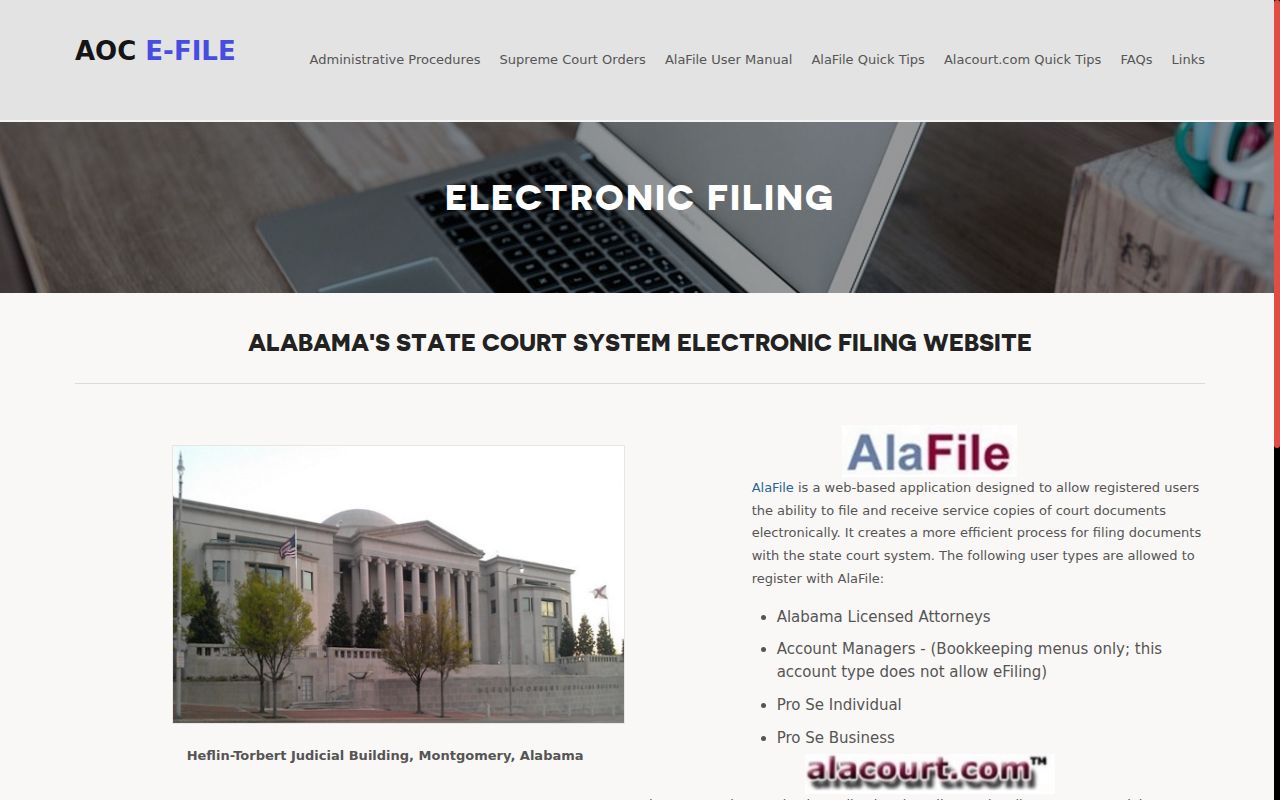 Alabama court records filing and access systems
