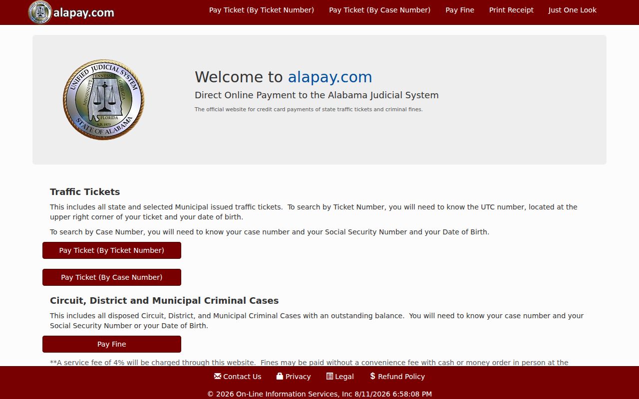 Alabama court records and AlaPay payment portal