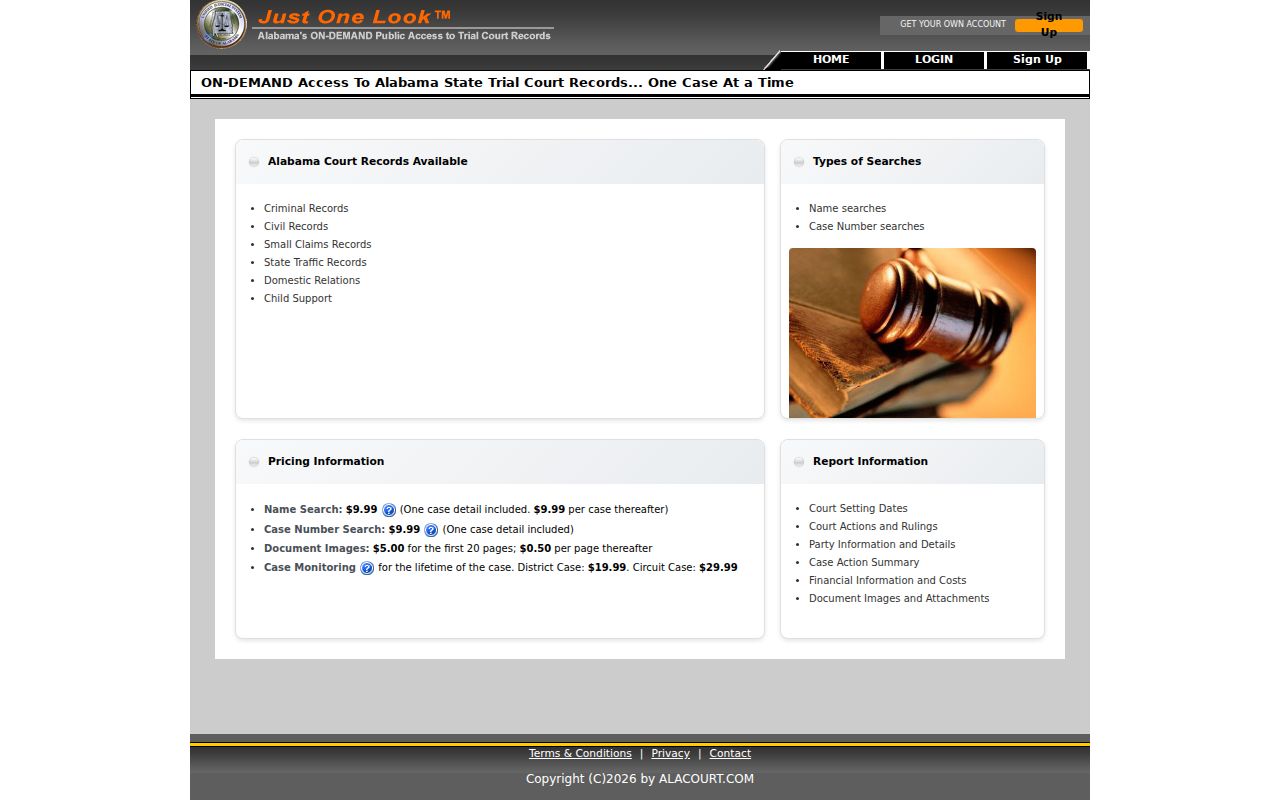 Alabama court records Just One Look case search