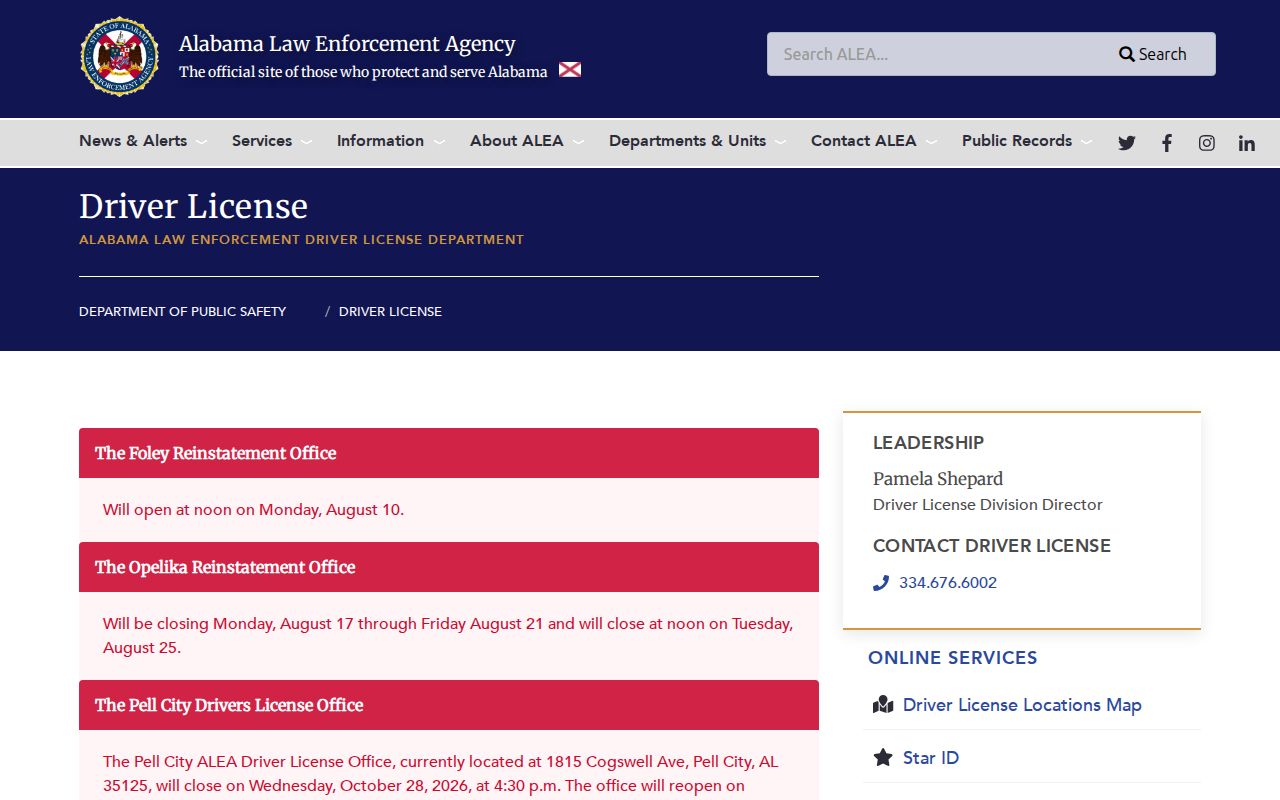 ALEA Driver License Division for Alabama traffic court records