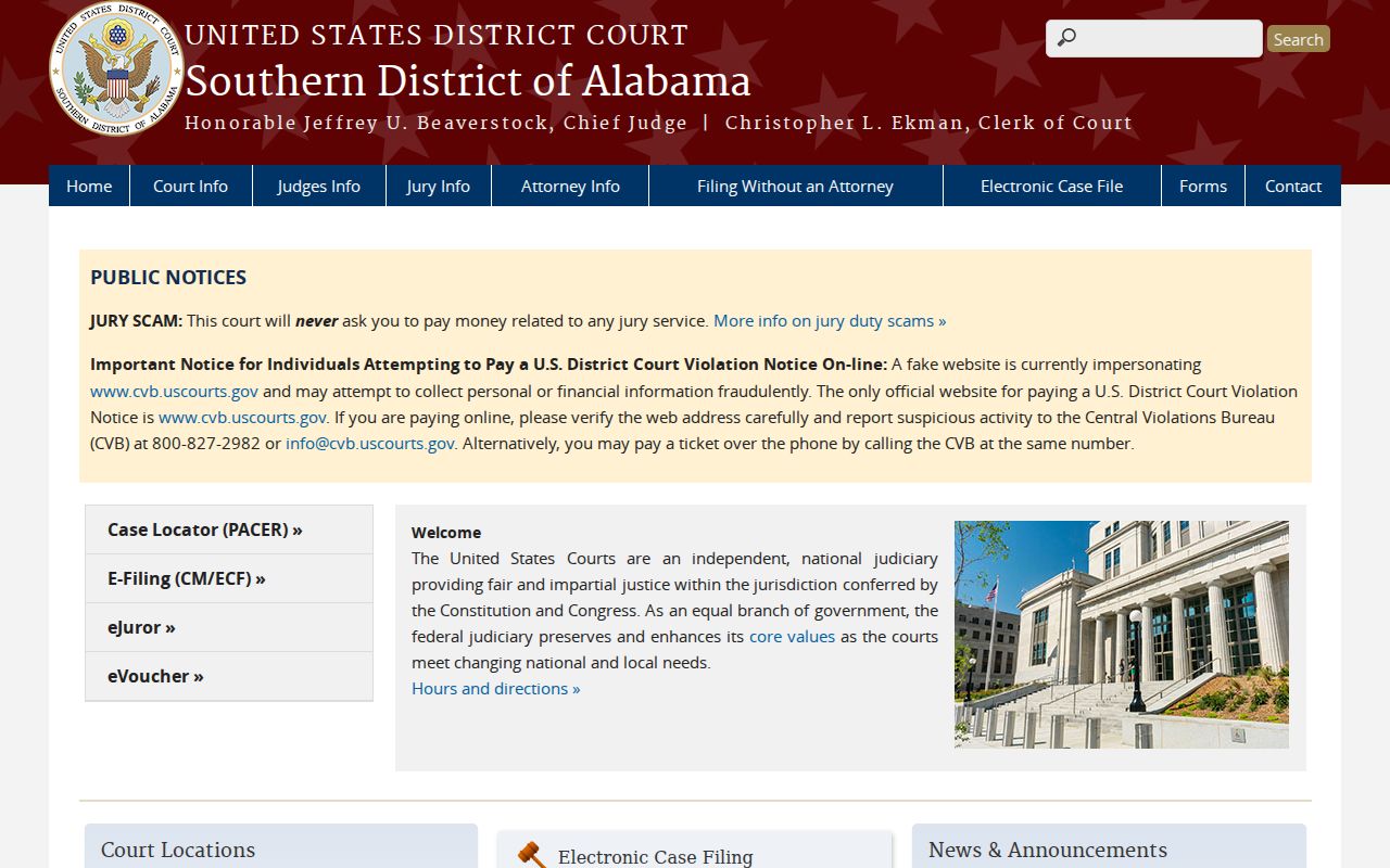 Southern District federal page for Alabama warrant research